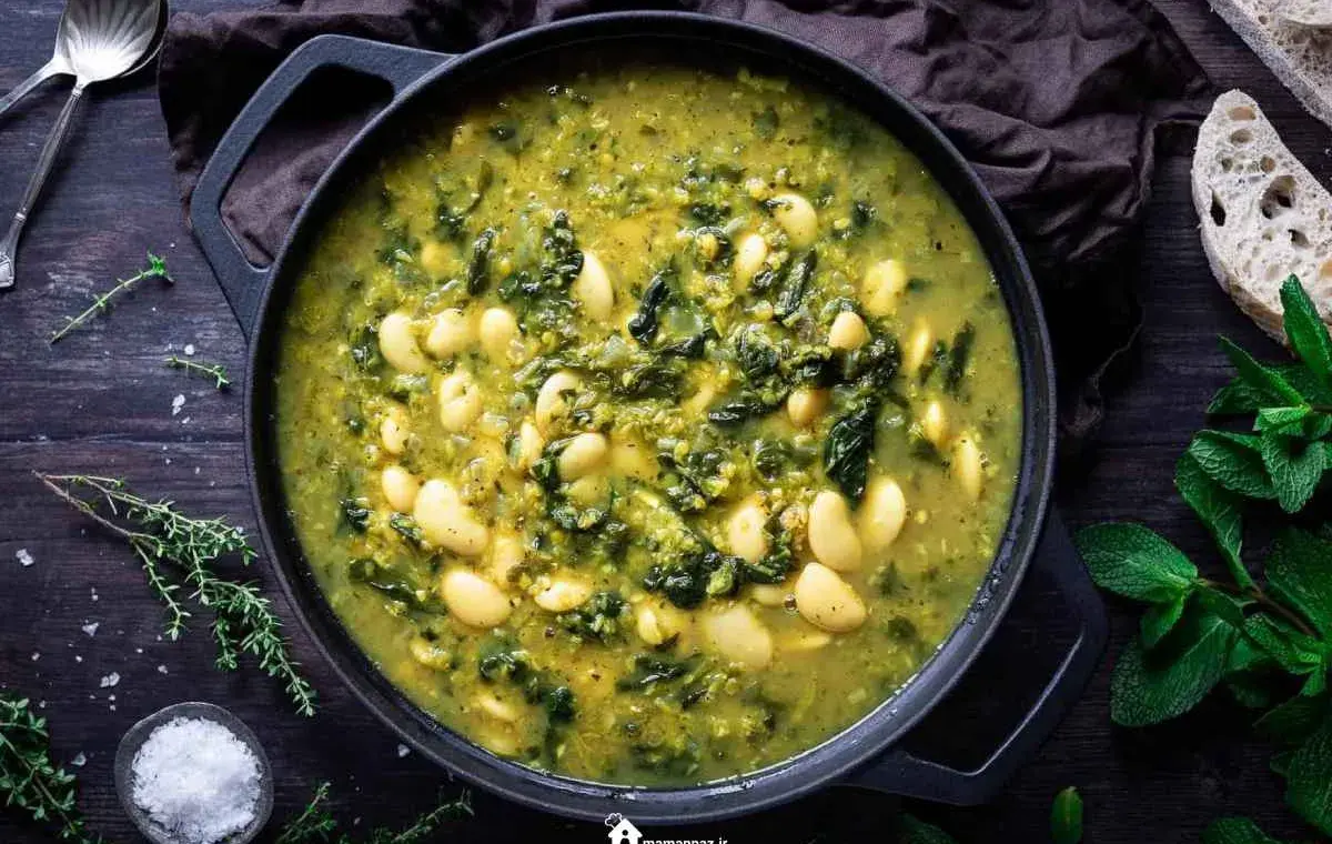 طرز تهیه آش اسفناج با بلغور بدون گوشت | آموزش مرحله‌به‌مرحله