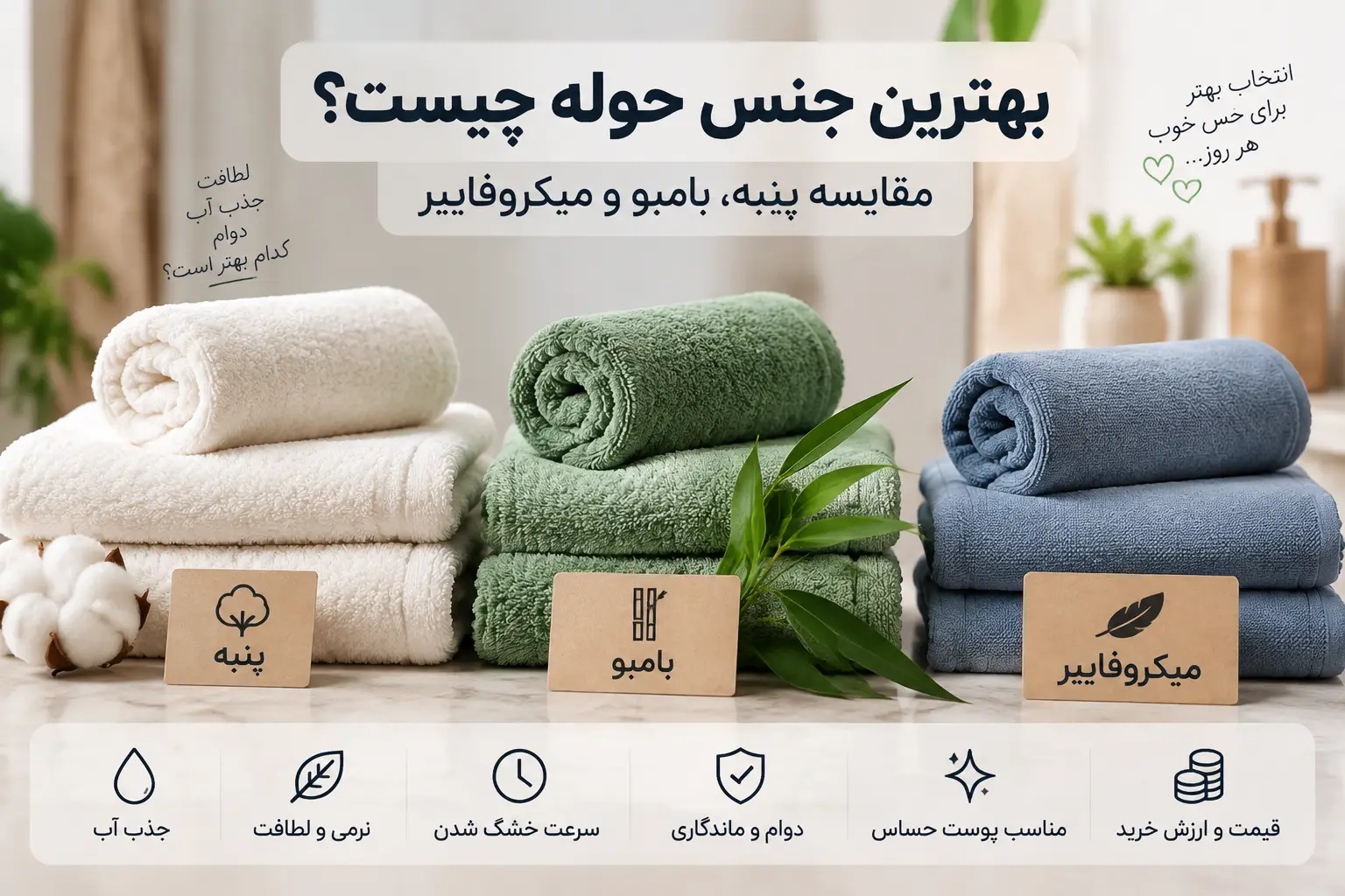 بهترین جنس حوله برای حمام و سفر بر اساس نیازهای شما