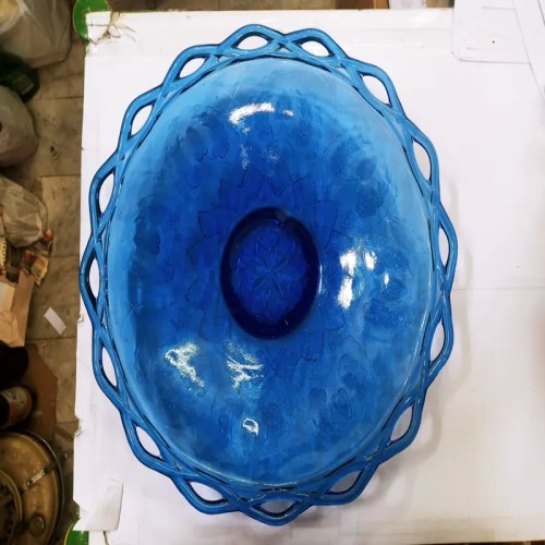 فروش کاسه بلوری بزرگ آبی قدیمی با قطر 37 سانت