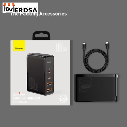 شارژر دیواری باسئوس GaN2 Pro 100W همراه کابل