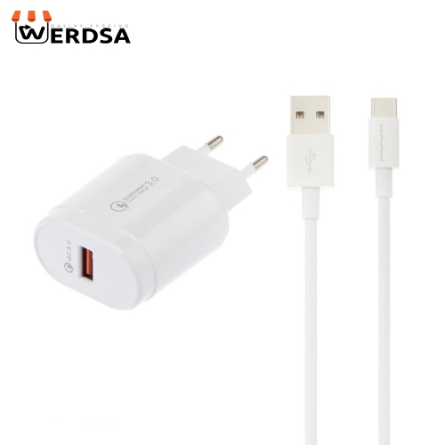 شارژر دیواری دبلیو یو دبلیو مدل T42 به همراه کابل تبدیل USB-C