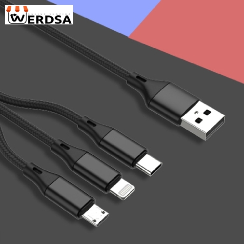 کابل تبدیل USB به MicroUSB / USB-C / لایتنینگ پاواریال مدل DC66 طول 1.2 متر