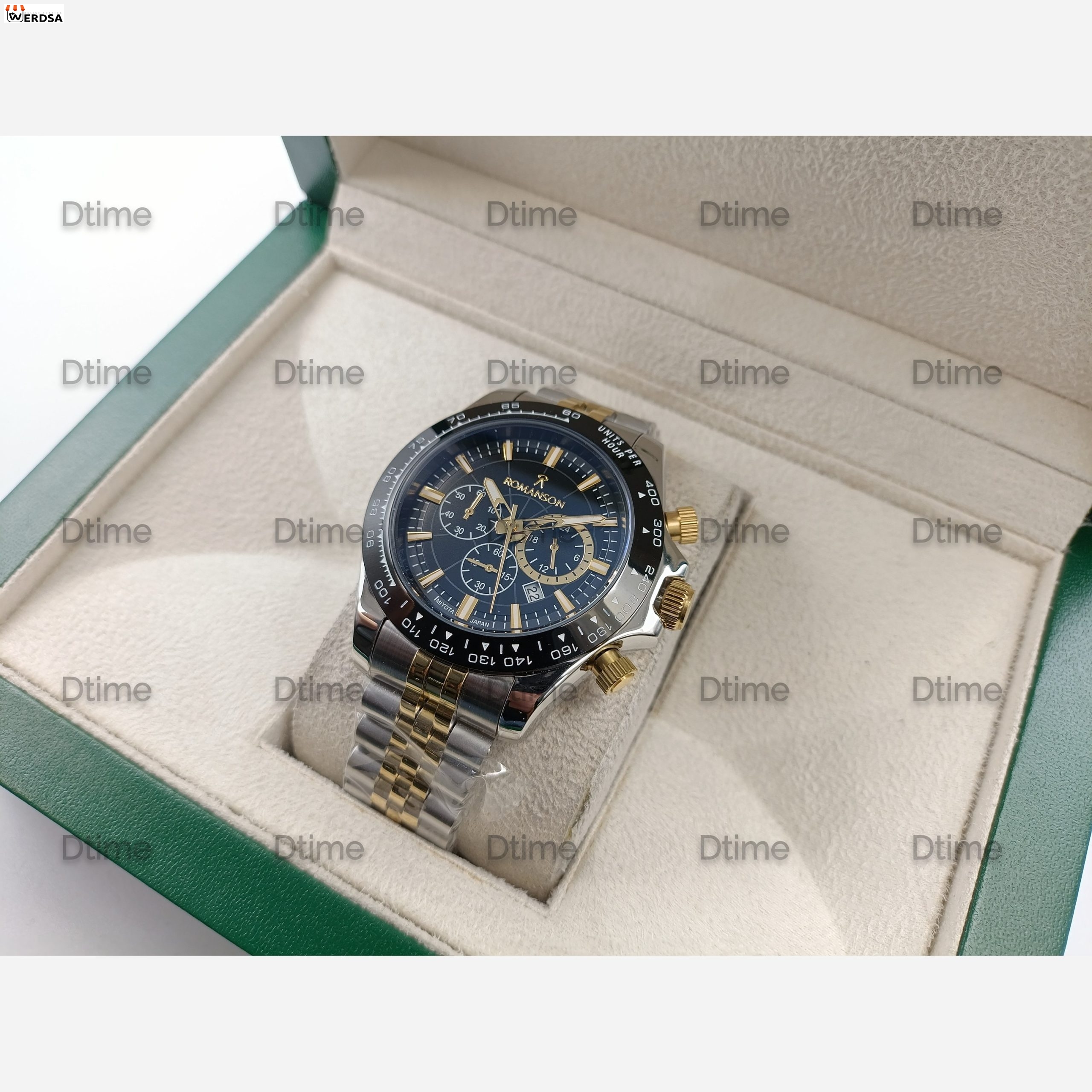 ساعت رومانسون دو رنگ طلایی صفحه مشکی مردانه
