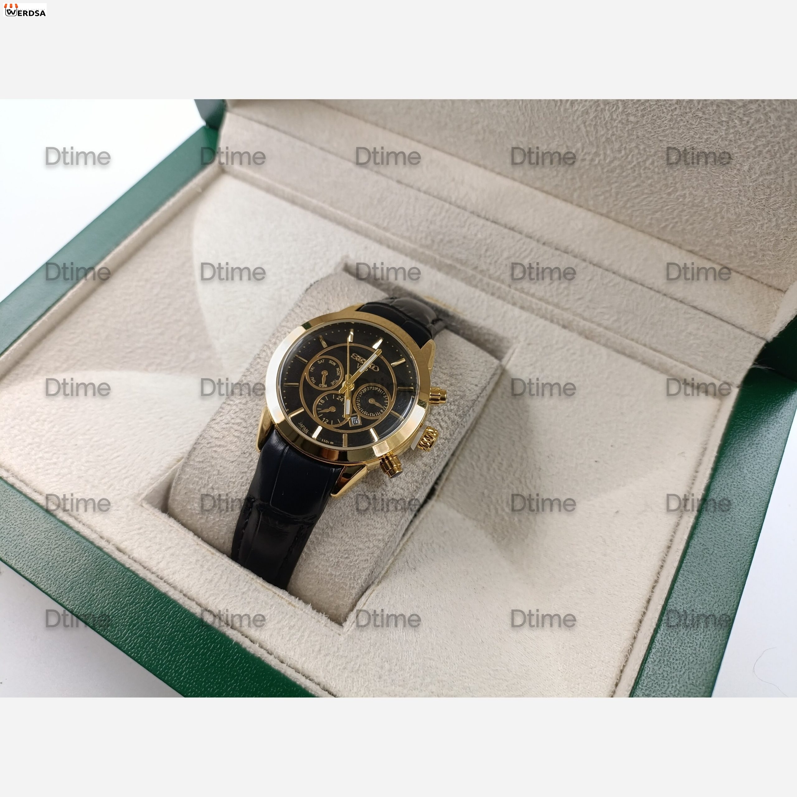 ساعت سیکو طلایی صفحه مشکی چرمی زنانه 7124