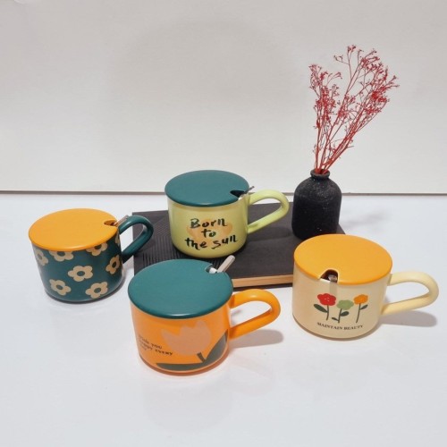 فروش ماگ سرامیکی گلی دربدار قاشق دار