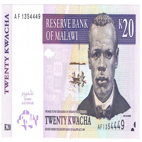 فروش اسکناس بانکی 20 کوآچا مالاوی 2001 نایاب