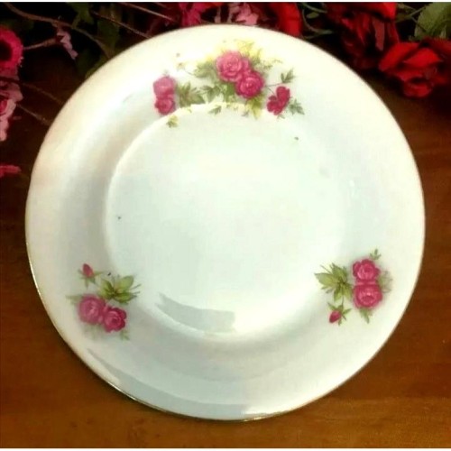 فروش بشقاب گلسرخی قدیمی نایاب لبه صاف 17 سانتی‌متر