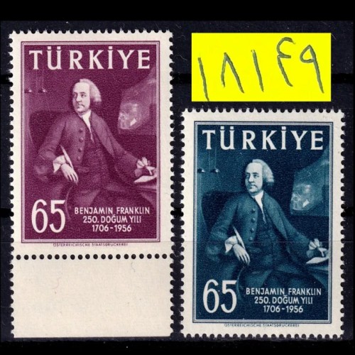فروش سری کامل تمبر بنجامین فراکلین،ترکیه 1957