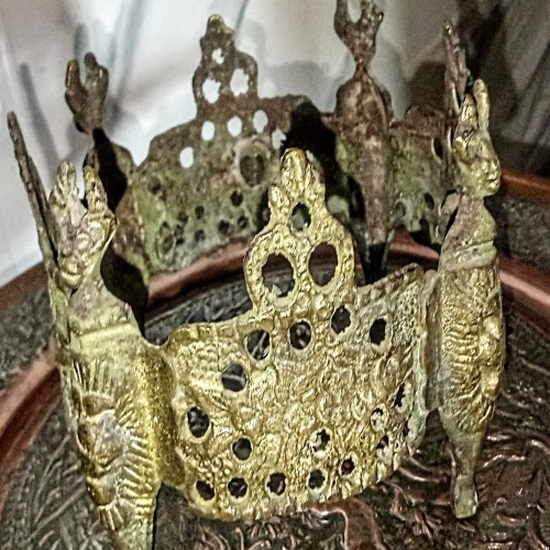 منقل کلکسیون دکوری برنجی طرحدار پهلوی قطر 17سانت