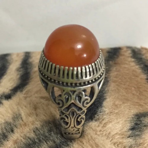 فروش انگشتر قدیمی عقیق یمنی رکاب اره کاری کهنه