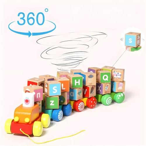 قطار نخ‌کش چوبی حروف الفبا JHTOY308