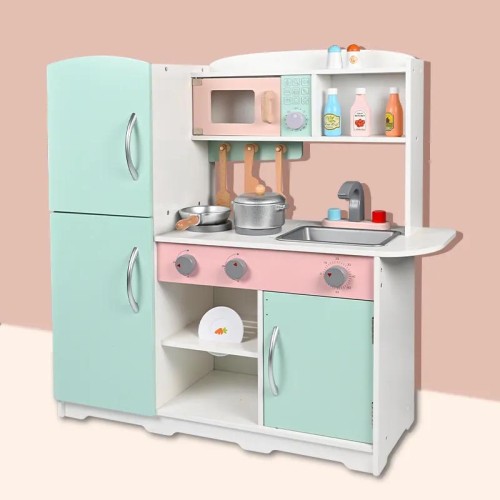 آشپزخانه کودک چوبی سبزآبی با یخچال کد MMM936