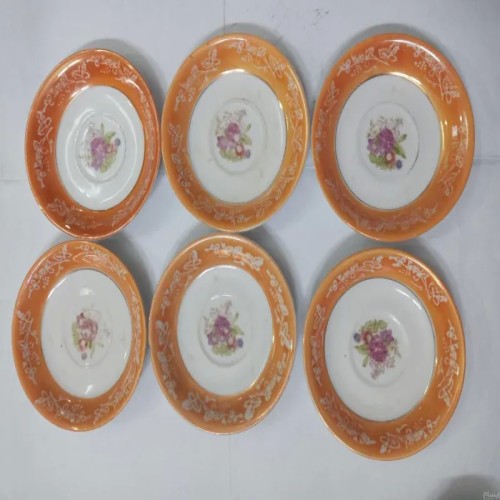 فروش نعلبکی گلدار قدیمی 6تایی با لب پری