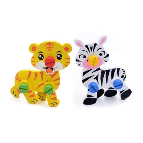 اسباب بازی چوبی ساختنی ببر و گورخر مدل HMY9073B