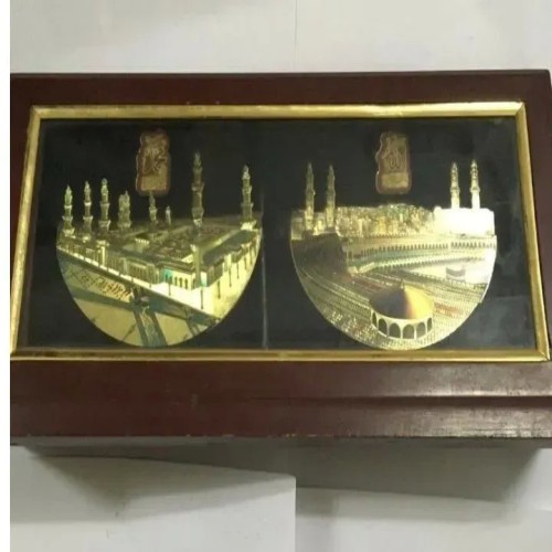 فروش تابلو حج قدیمی با دو تصویر و پایه ترک خورده