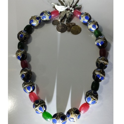 فروش گردنبند قدیمی یاقوت زمرد، لاجورد و نقره استثنایی