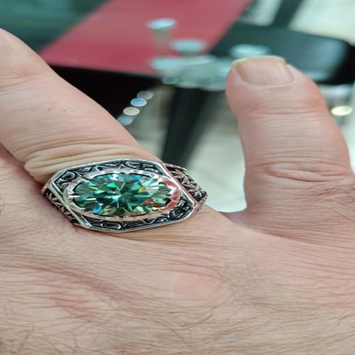 انگشتر نقره موزانایت کلکسیونی وزن 27 گرم