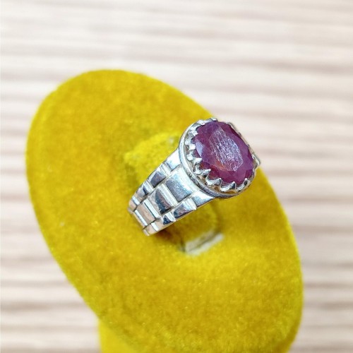 انگشتر یاقوت سرخ آفریقا رکاب طرح رولکسی نقره