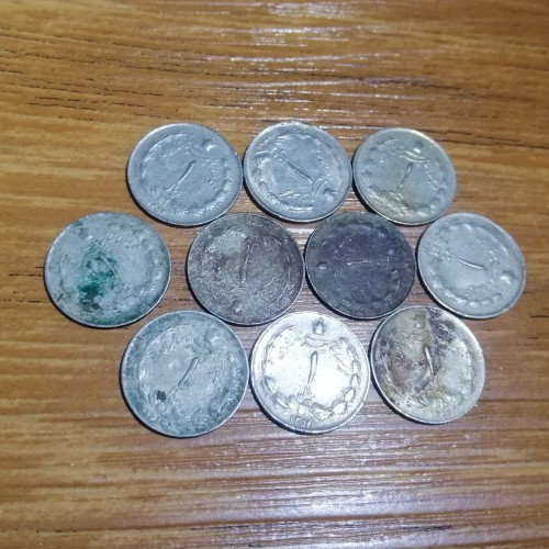 فروش پک 10عددی 1 ریال دوتاج پهلوی 1354 کد 4852