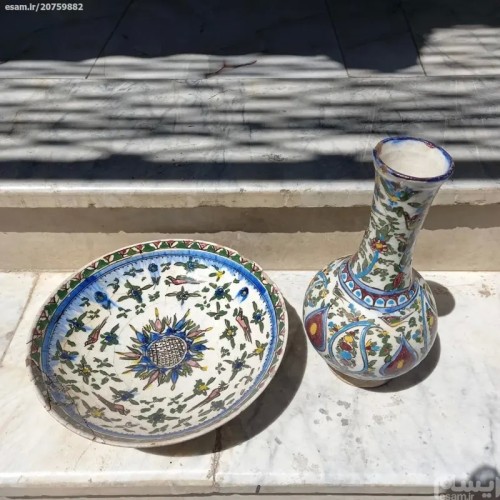 فروش تنگ و قدح تمام لعاب سفالی با طراحی زیبا