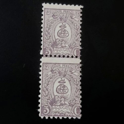 فروش 2 عدد تمبربی باطل 5 شاهی ناصری چاپ فرانسه