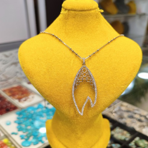 آویز گردنی دستساز ایتالیایی با روکش طلا سفید و نگین