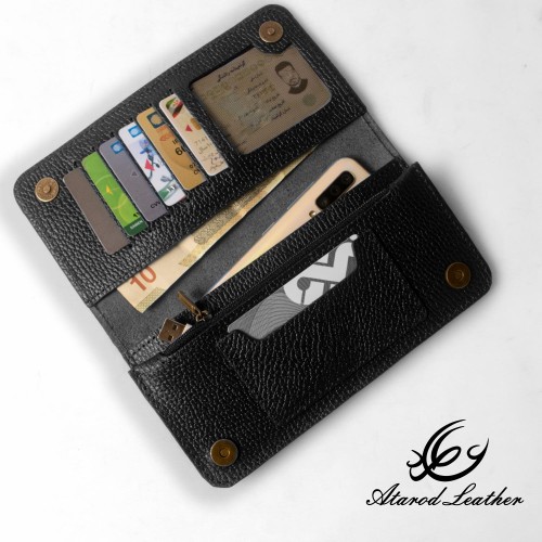 کیف پول چرم طبیعی فلوتر مشکی با قفل آهنربایی