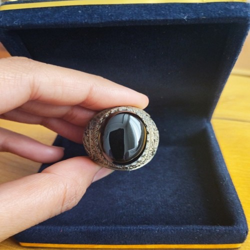 فروش انگشتر عقیق شفت العبدمشکی بارکاب خطی