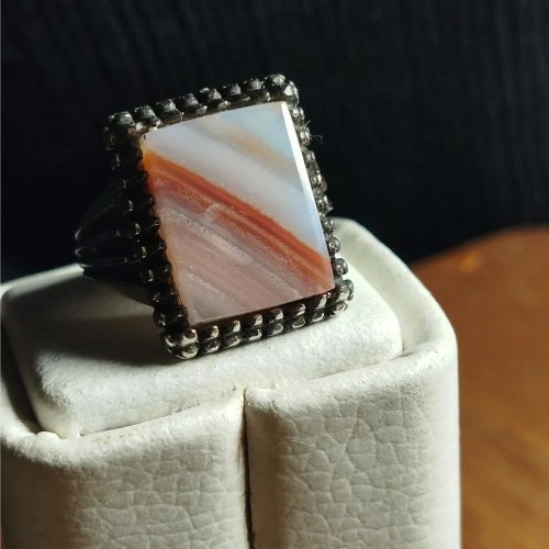 فروش انگشتر مردانه نقره روس با عقیق سلیمانی