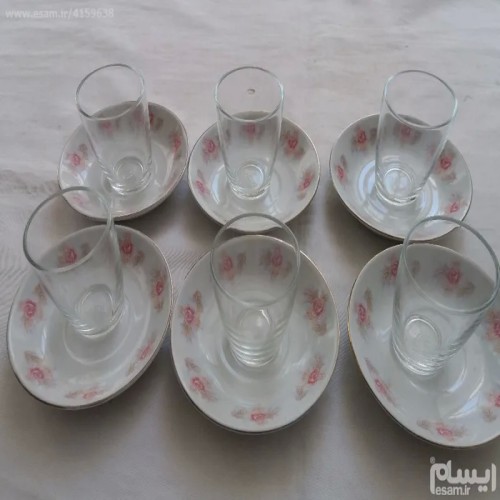 فروش سری 6 تایی فنجان بلور فرانسوی با نعلبکی