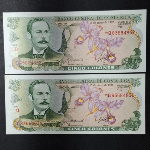 جفت اسکناس کاستاریکا کمیاب و خاص با طراحی رنگارنگ
