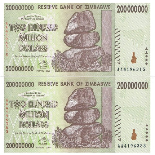 فروش اسکناس 200 میلیون دلار زیمبابوه 2008