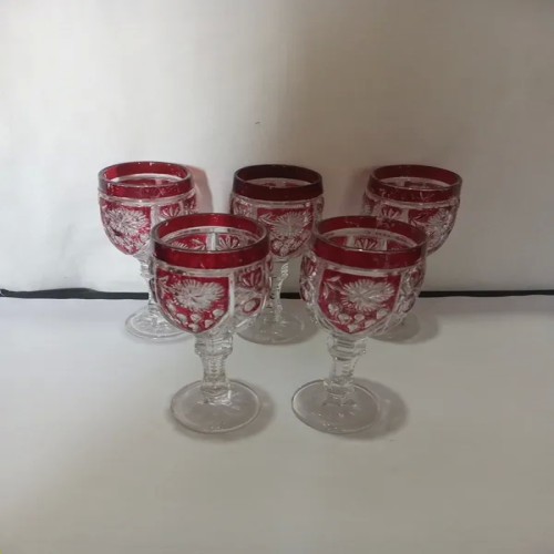 فروش گیلاس کریستال قدیمی و آنتیک زیبا مجموعه 5 عدد