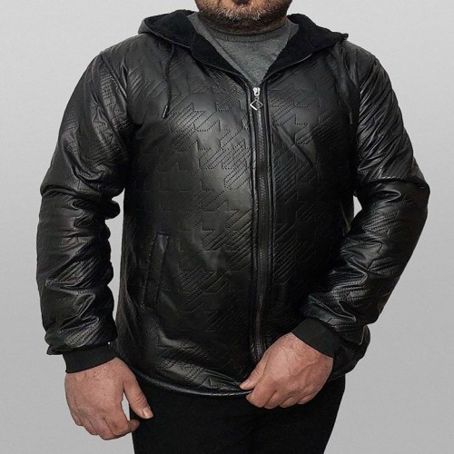 سویشرت مردانه مشکی طرح چرم مدل 1368 با تخفیف