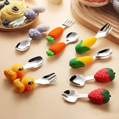 قاشق و چنگال کودک سیلیکونی JH80 - ایمنی و راحتی