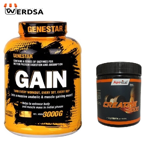 پودر گین افزایش وزن ژن استار -3000 گرم به همراه پودر کراتین آپوویتال- 250 گرم