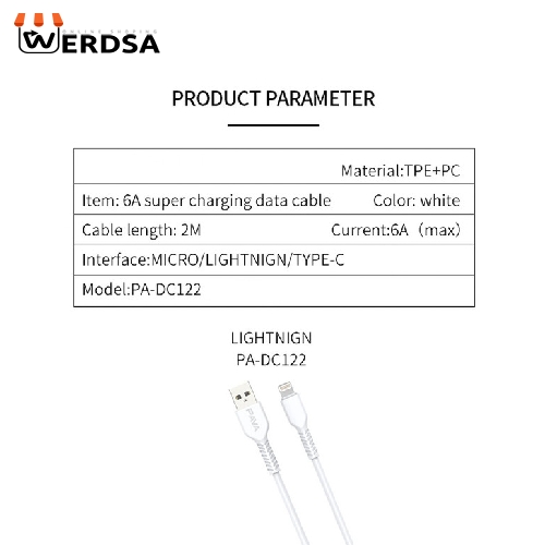 کابل تبدیل USB به لایتنینگ مدل PA-DC122 طول 1 متر
