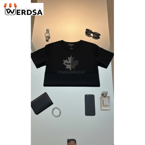 تیشرت آستین کوتاه ساده طرح برگ نگین دار مدل T50 محدود