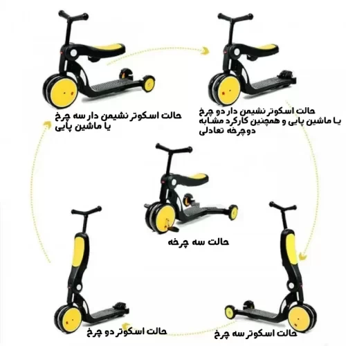 سه چرخه و اسکوتر کودک 4 در 1 رنگ زرد کد DGN52