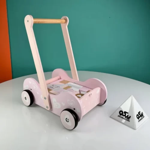واکر کودک و بلوک چوبی 31 تکه رنگ صورتی کد P/1614/B