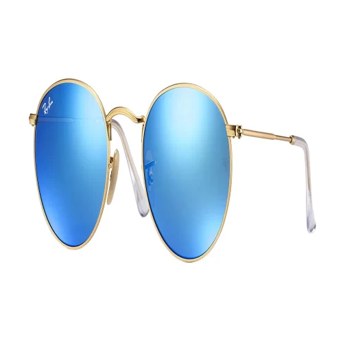 عینک آفتابی RayBan 3447 112 Round Gold Blue Flash - Image 2