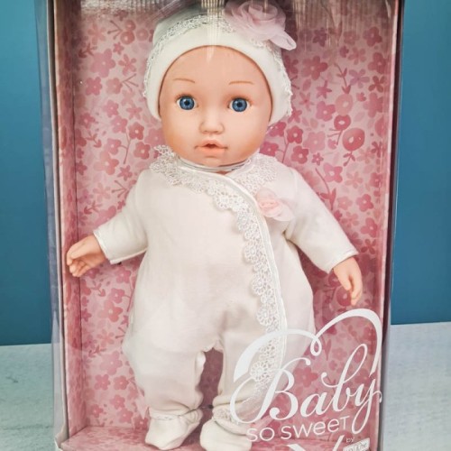 عروسک دخترانه نوزادی لباس سفید BABY SO SWEET کد 7023281