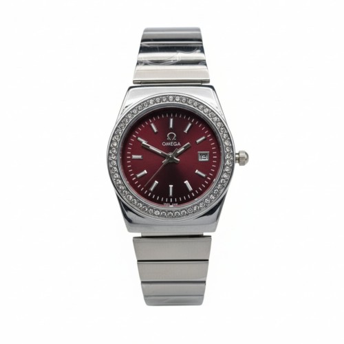 ساعت امگا دورنگین استیل صفحه آلبالویی (چری) زنانه