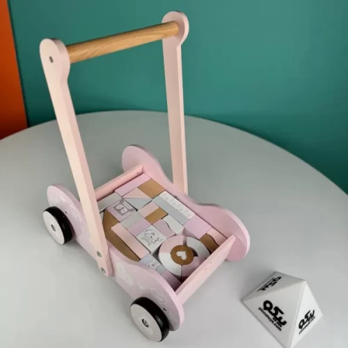واکر کودک و بلوک چوبی 31 تکه رنگ صورتی کد P/1614/B