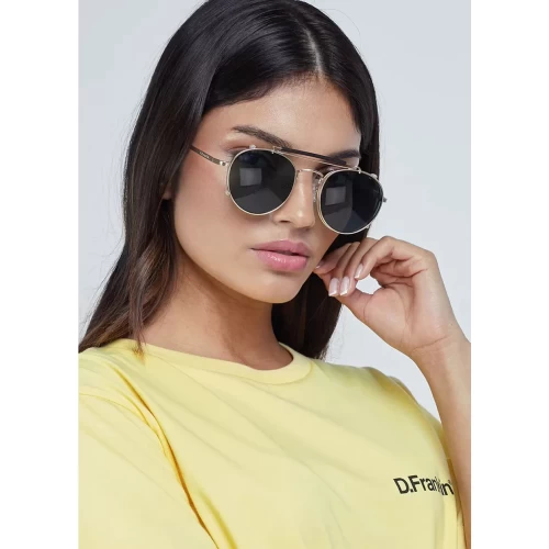 عینک مخصوص کامپیوتر آفتابی دی فرانکلین مدل D.franklin Classic Round Clip On Gold / G15 - Image 3