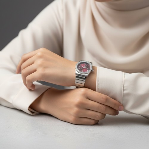 ساعت امگا دورنگین استیل صفحه آلبالویی (چری) زنانه - Image 4