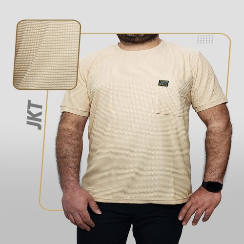 تیشرت مردانه آستین کوتاه کرمی JKT مدل 1409