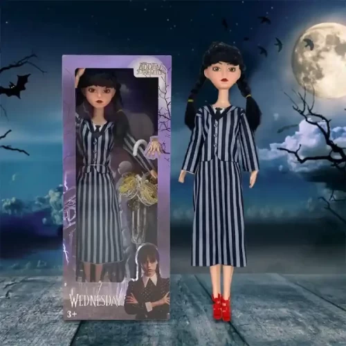 عروسک دخترانه ونزدی Wednesday با لباس راه راه کد XY001A