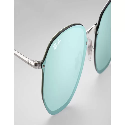 عینک آفتابی RayBan 3579N Blaze Hexagonal Flat Lens Silver Dark Green - Image 4
