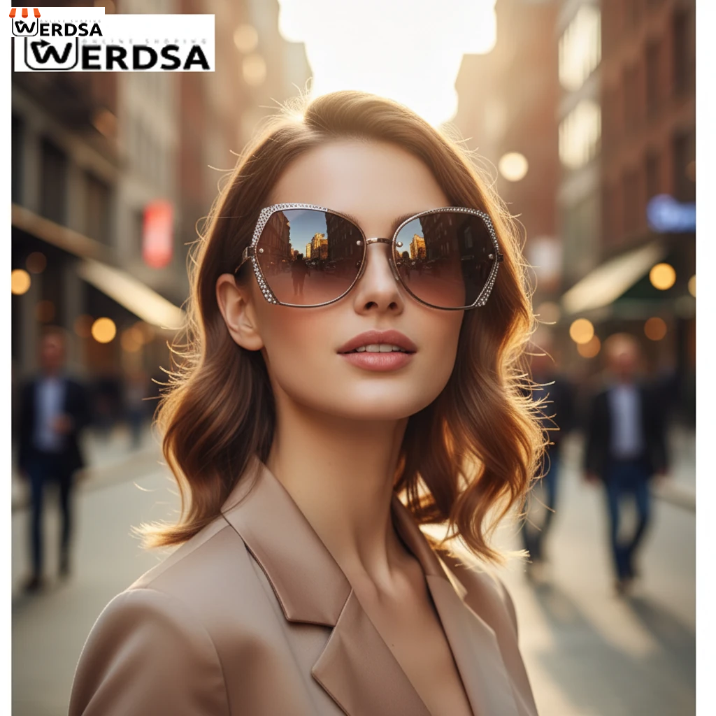 عینک آفتابی زنانه مربعی بزرگ قهوه‌ای گرادیانت با فریم فلزی شیک